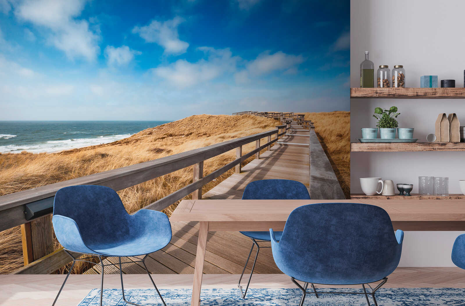         Mer du Nord plage de dunes photo papier peint avec chemin côtier maritime panoramique comme papier peint intissé - multicolore
    