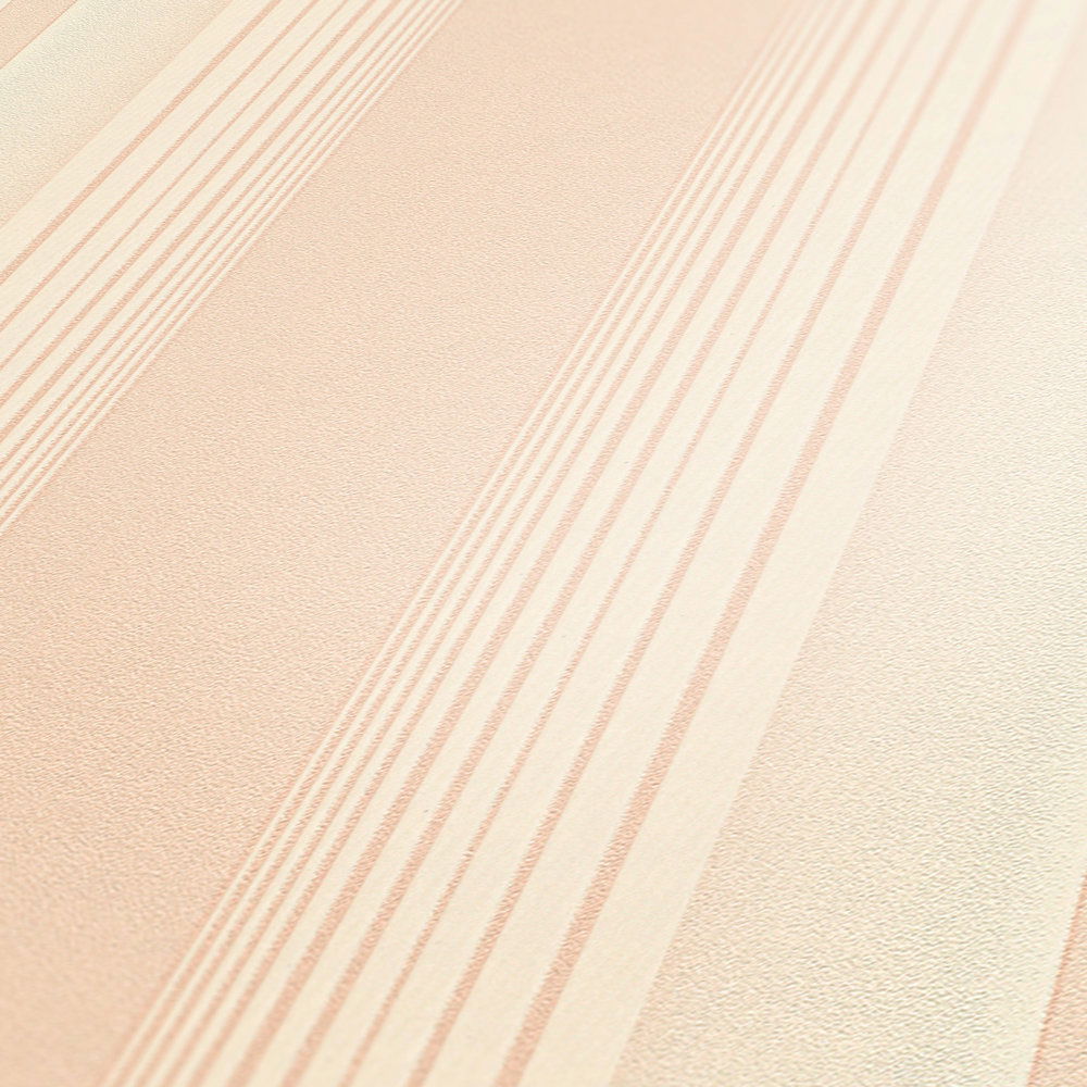            Streifen Tapete mit liniertem Muster – Creme, Rosa
        