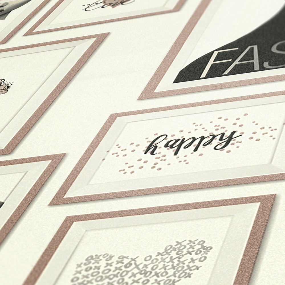             Tapete Fashion Design mit Wanddekor – Rosa, Schwarz, Weiß
        