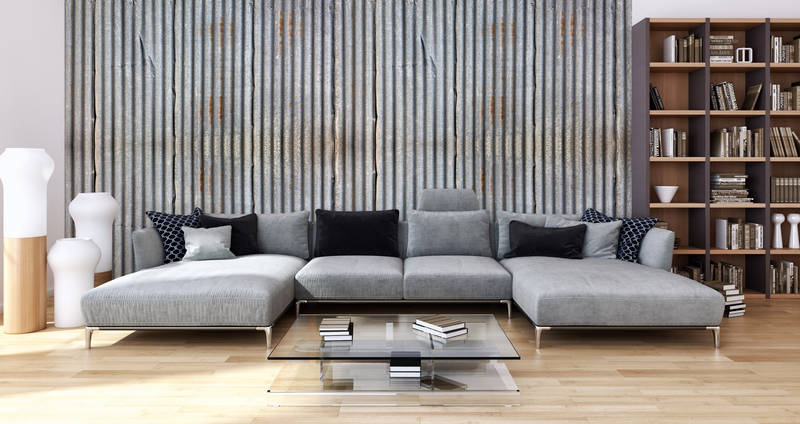             Wellblech – Fototapete 3D im rustikalen Industrial Stil
        