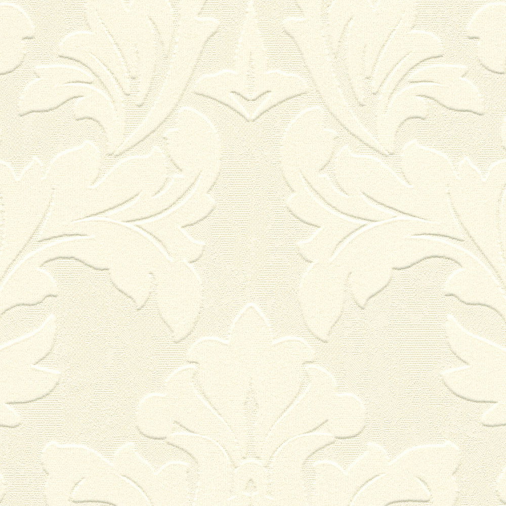             Edle Barocktapete mit echtem Flock auf geprägtem Kompaktvinyl – Creme
        