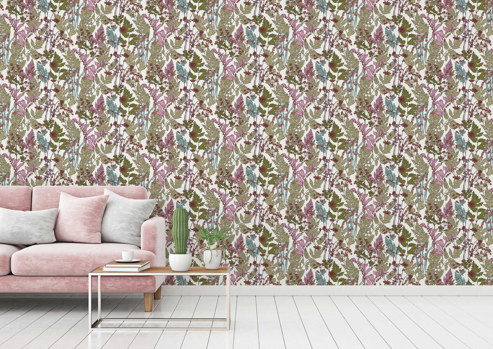             Tapete Blätter & Blumen Design im modern Botanical Stil – Bunt, Grün, Blau
        