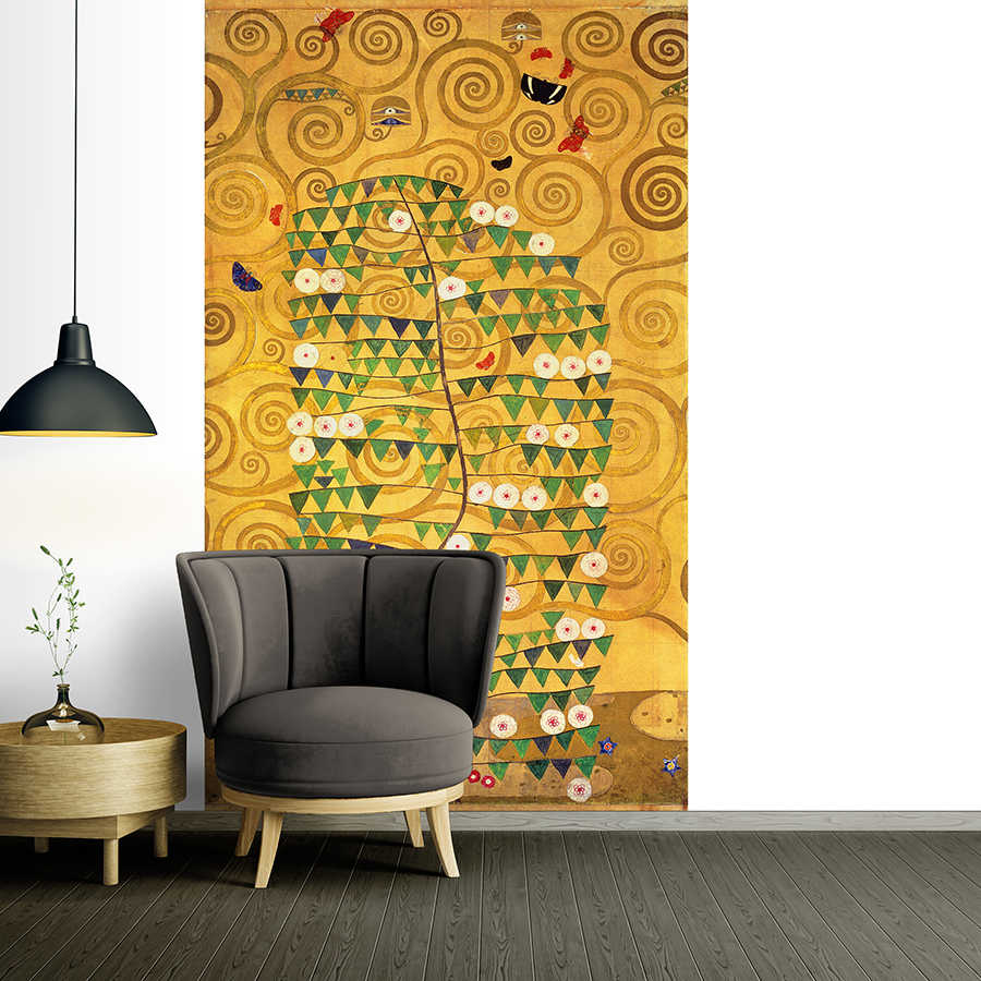 Wandtapete, Riesenbaum, Geometrische Dreiecke, Goldener Hintergrund, Innendekoration