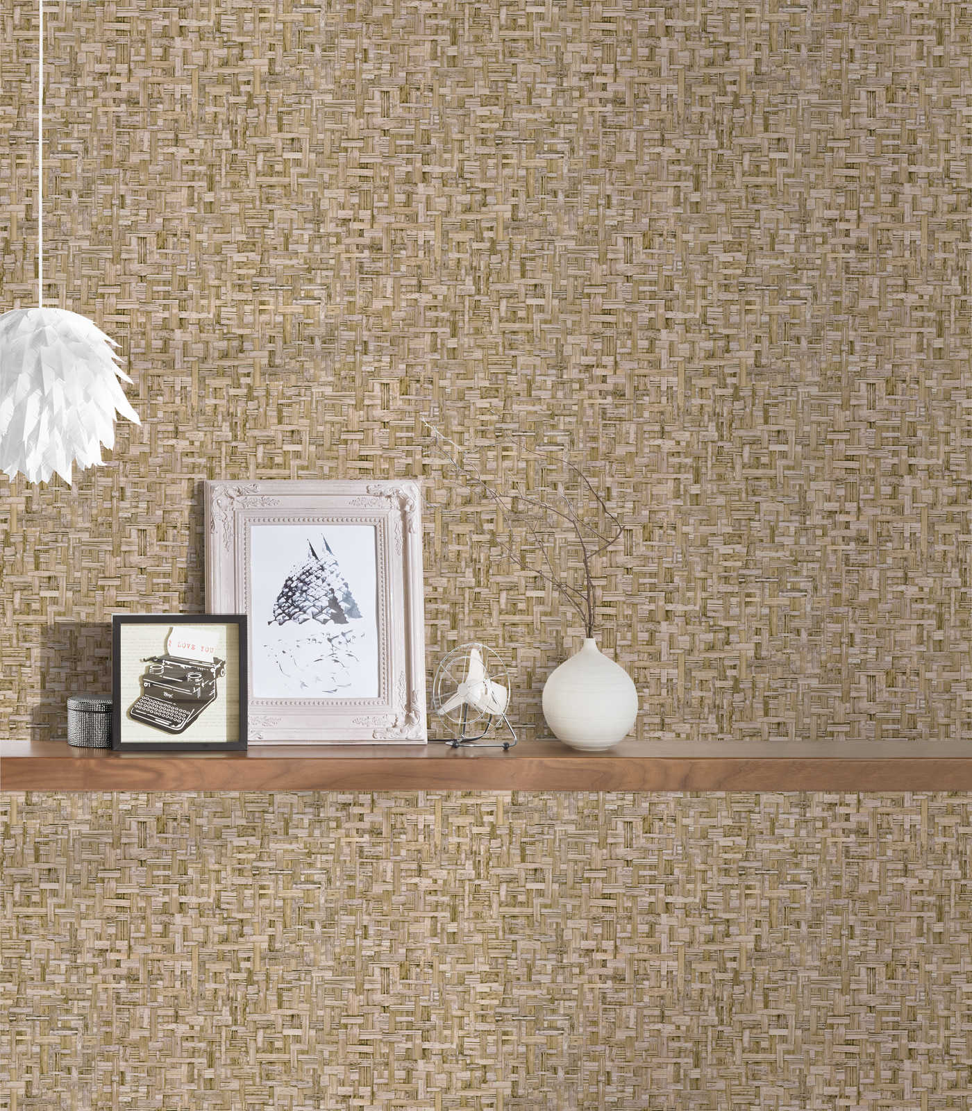             Tapete Hellbraun Holzoptik mit Fasermuster – Braun, Beige
        