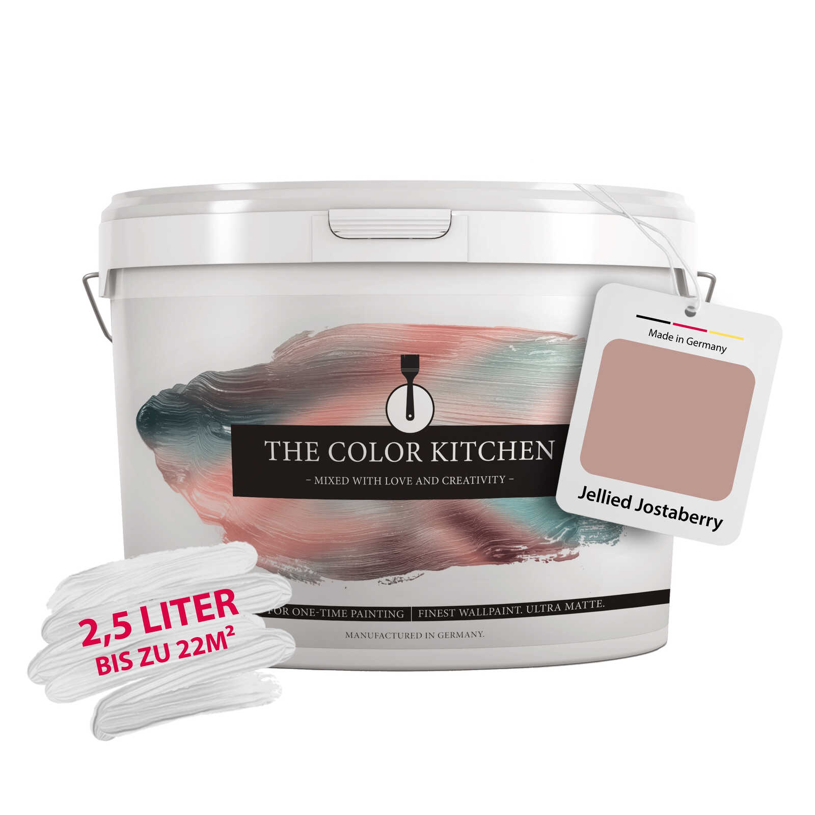 Eimer Wandfarbe, 2.5 Liter, Jellied Jostaberry, Türkis Pink Pinselstrich, Made in Germany
