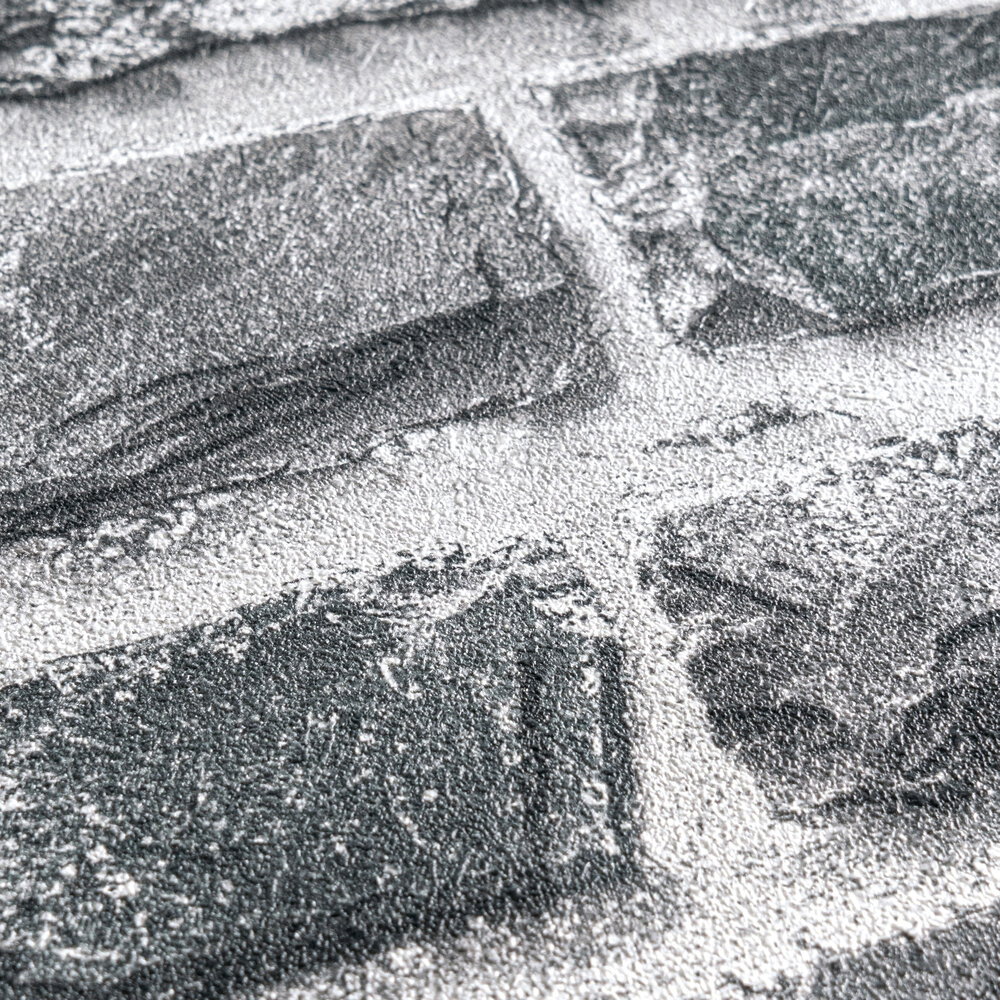             Tapete in Steinoptik mit Bruchsteinen, Naturstein – Grau, Schwarz
        