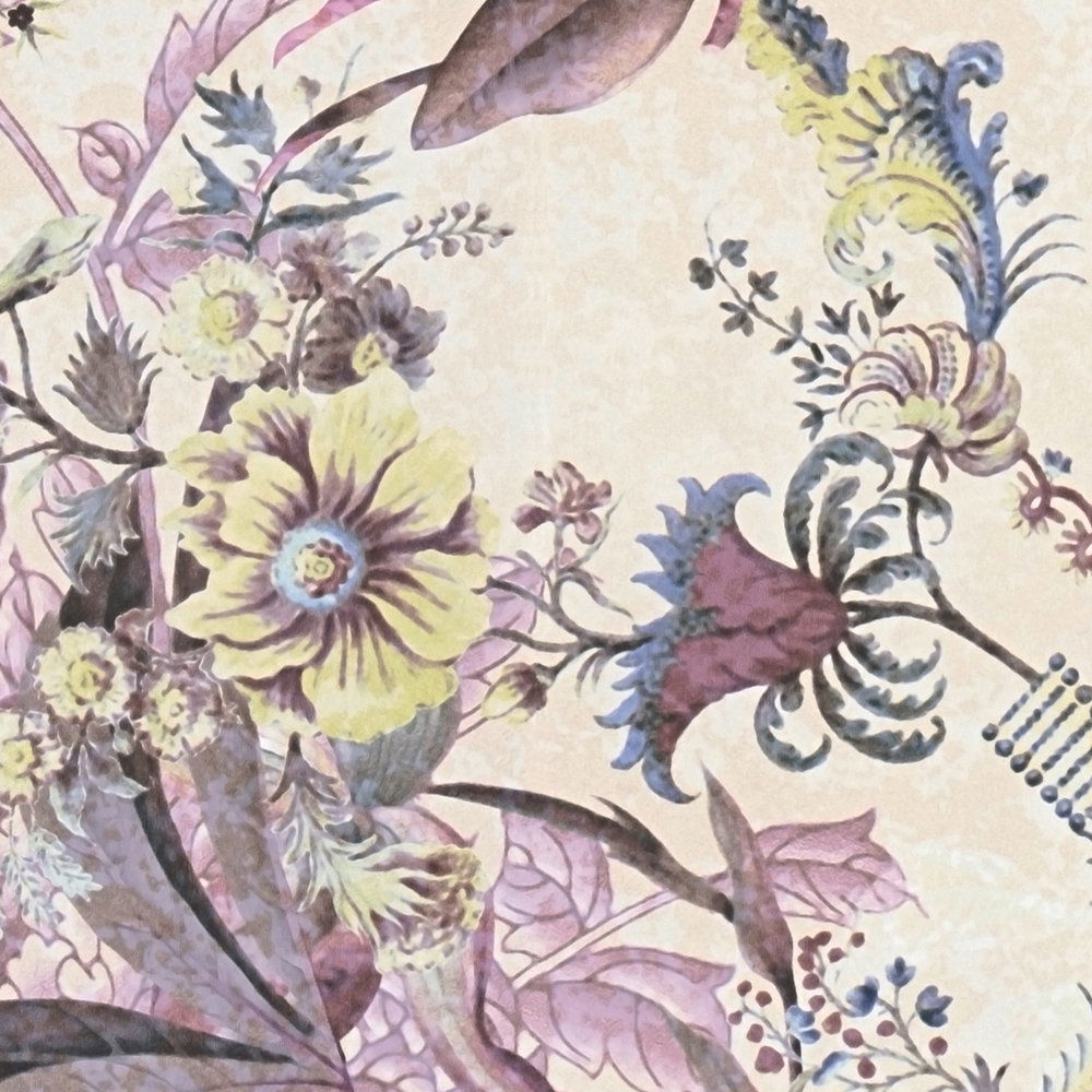             Blumentapete moderner Kolonialstil – Rosa, Grün
        