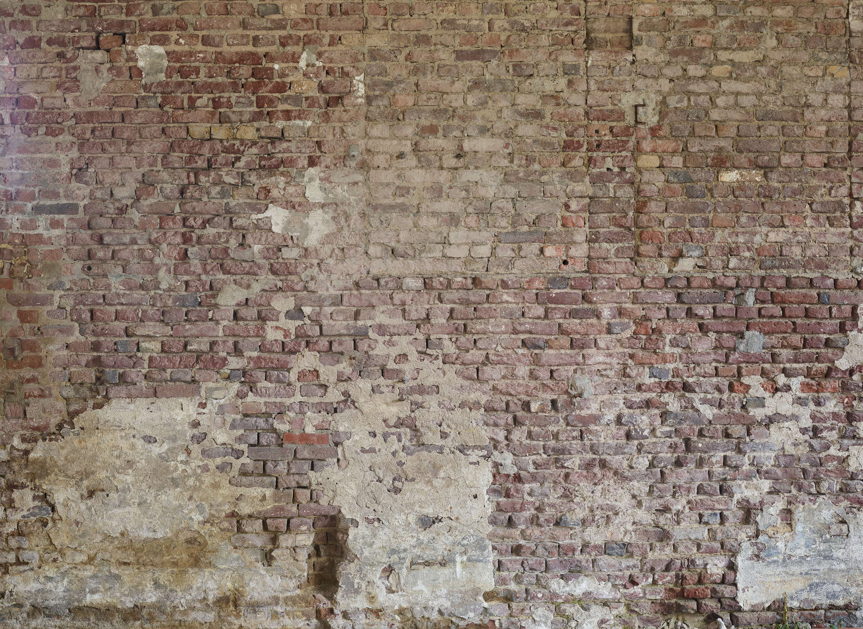 Hintergrund, Ziegelwand, offene Ziegel, Putzstellen, industrielle Wand