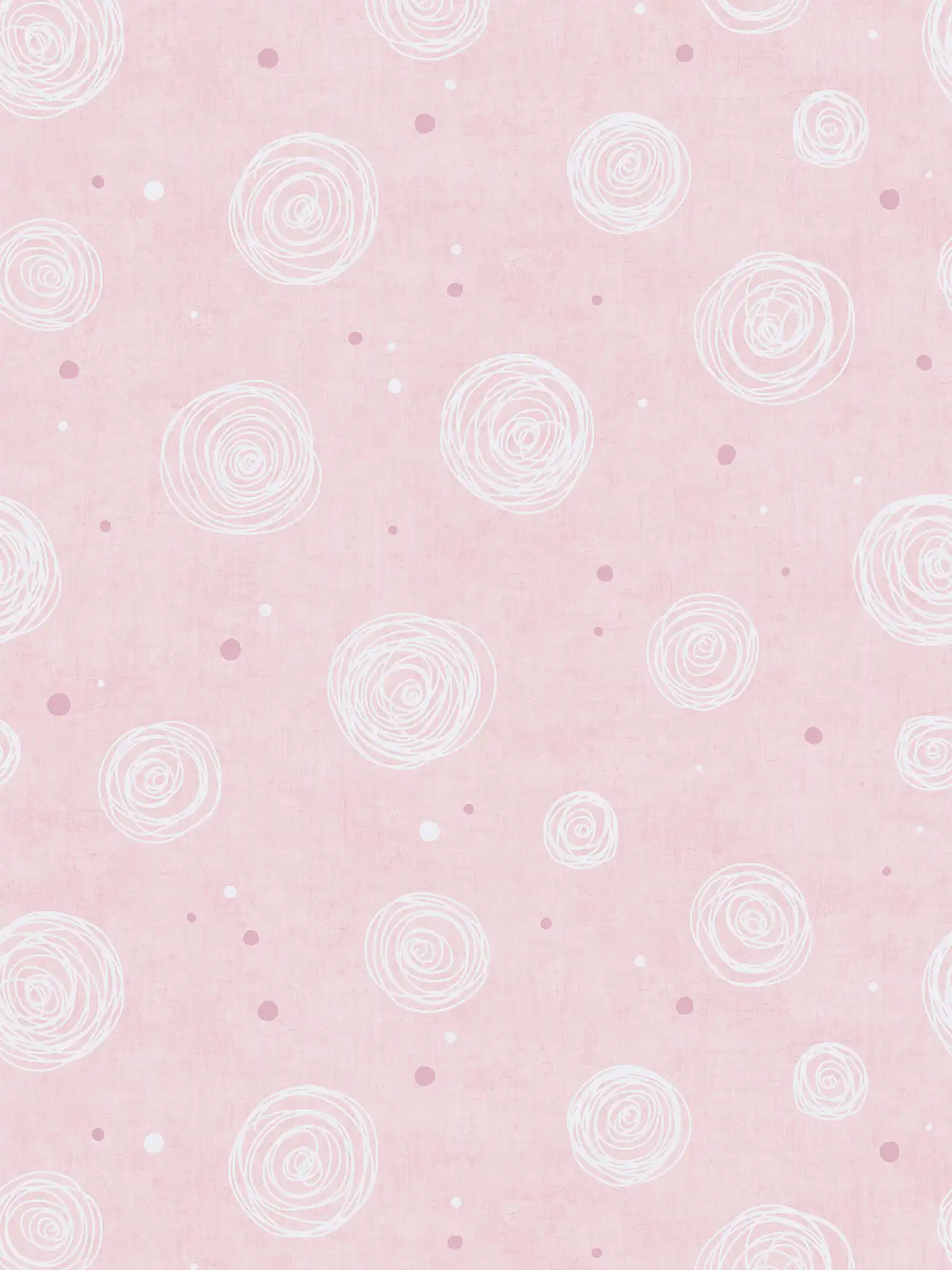 Kinderzimmer Vliestapete mit handgezeichneten Punken und Kreisen in einer romantischen Farbstellung – Rosa, Weiß