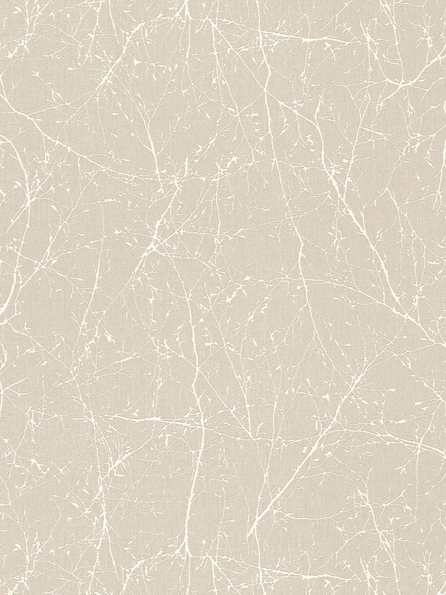         Vliesbehang met linnenlook bloemen en takjes - beige, wit
    
