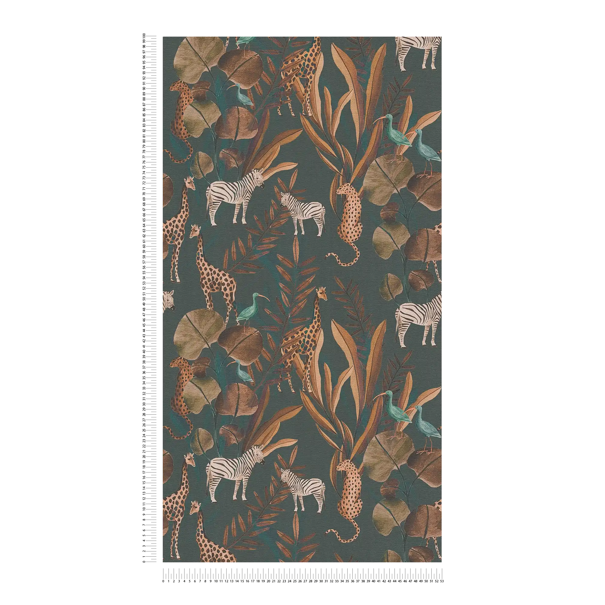             Lebhafte, leicht strukurierte Vliestapete mit exotischem Safari-Tiermotiv – Blau
        