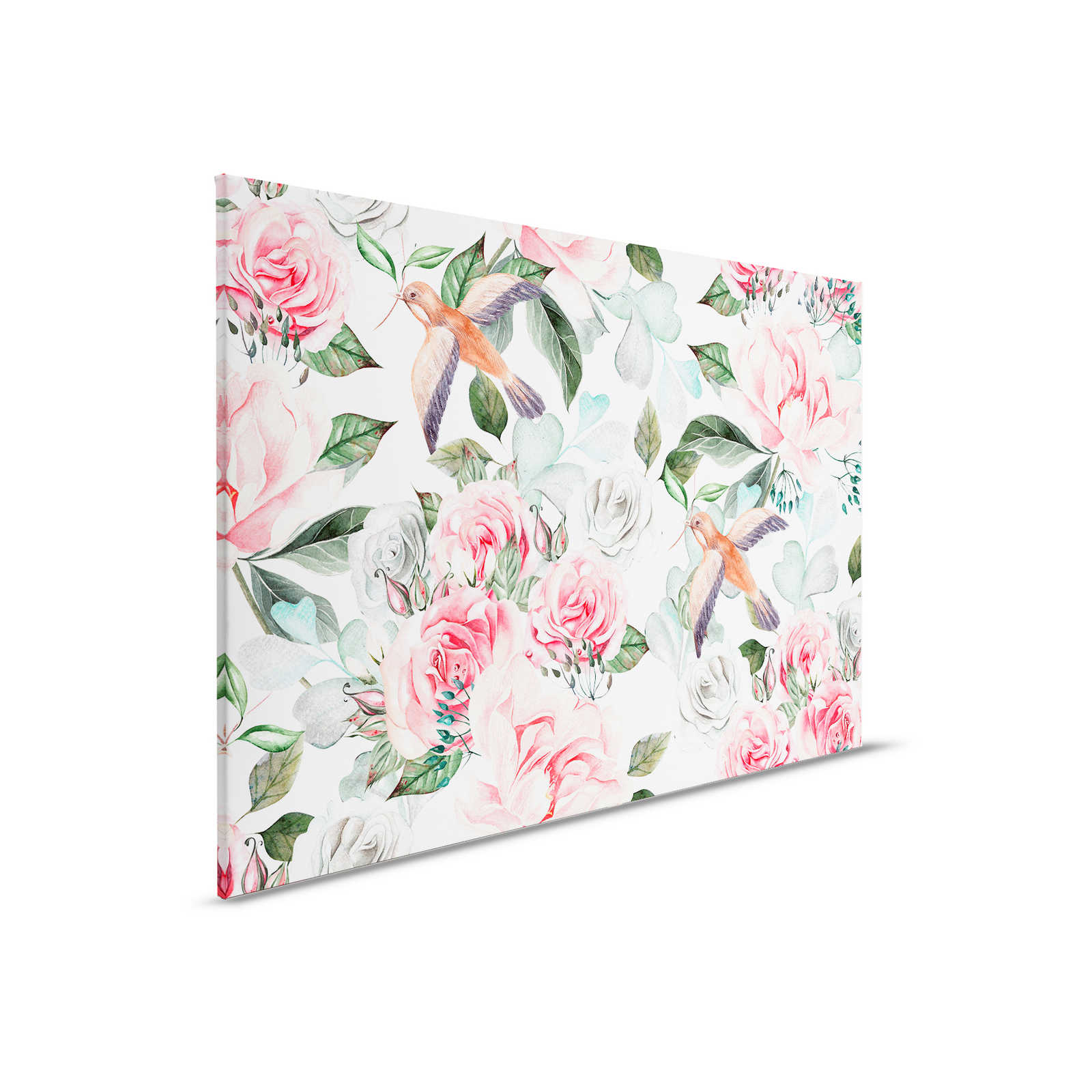         Vintage Leinwand mit Blumen & Vögeln – 0,90 m x 0,60 m
    