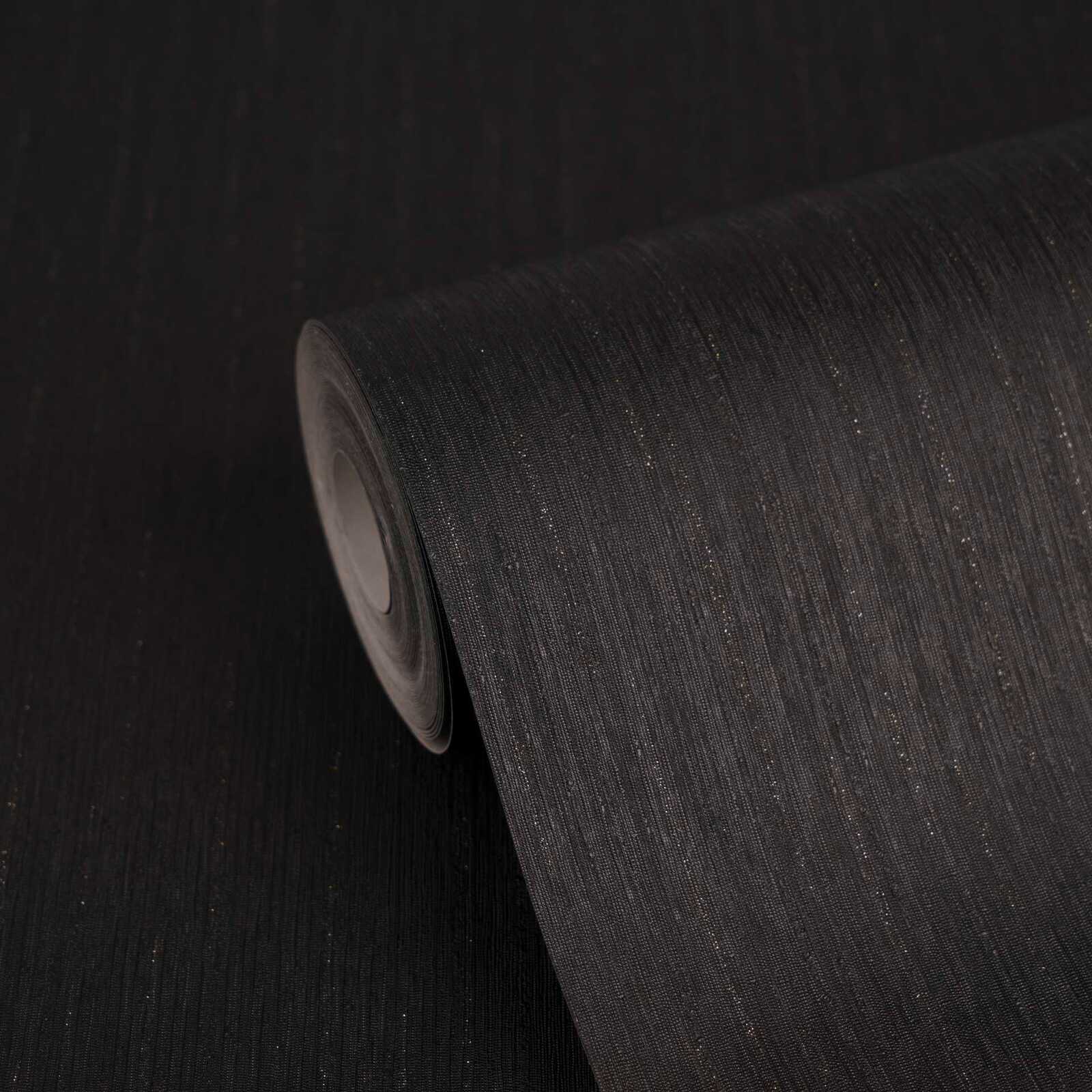 Schwarze Unitapete mit feinen Glitzerfäden – Schwarz