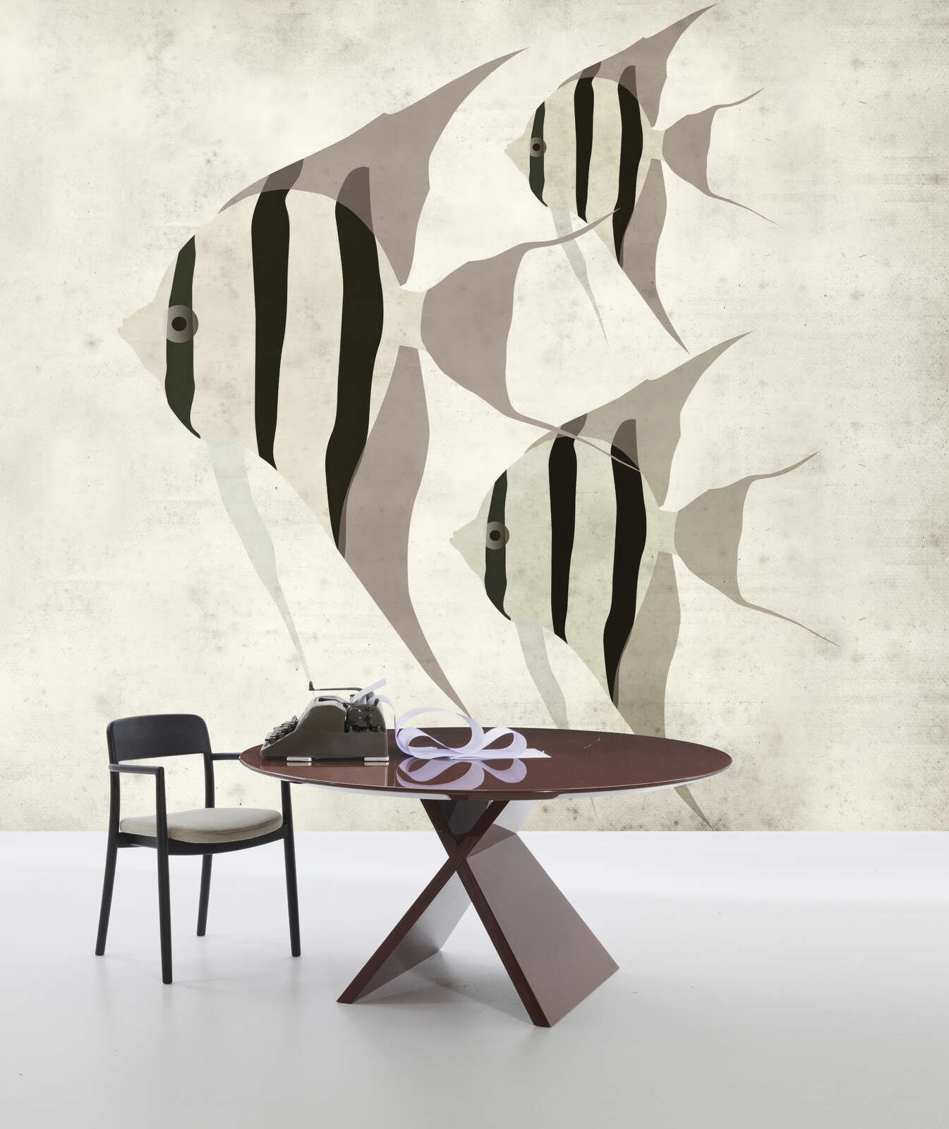 abstracte Wandkunst, Wanddeko, Fischmuster, runder Tisch, Arbeitsplatz-Setup