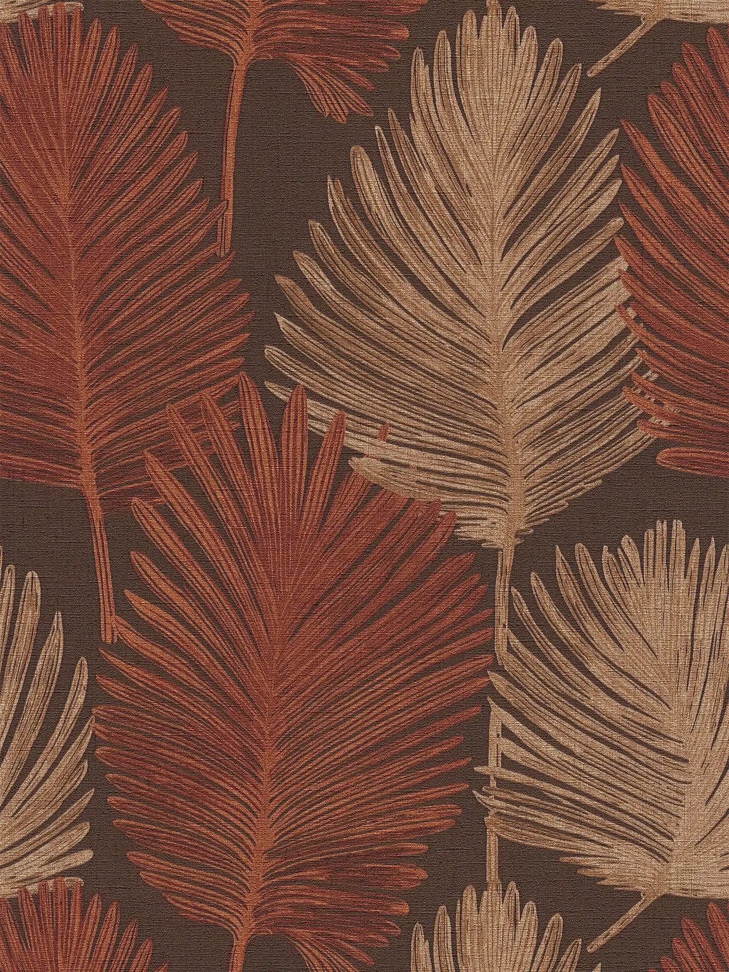         papier peint en papier intissé exotique avec motif vivant de feuilles de palmier et structure de surface fine - marron, rouge, beige
    