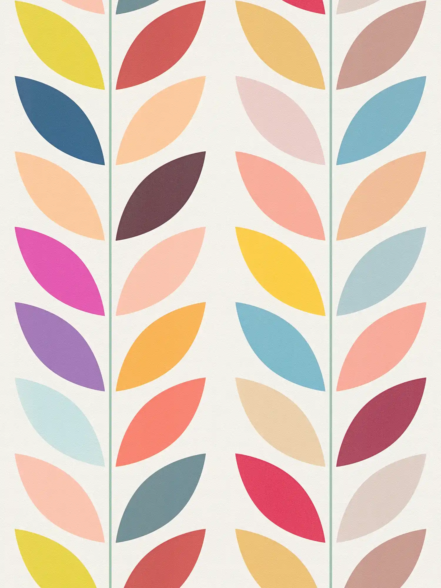         Retro non-woven wallpaper with striking colourful leaf pattern - cream, multicoloured
    