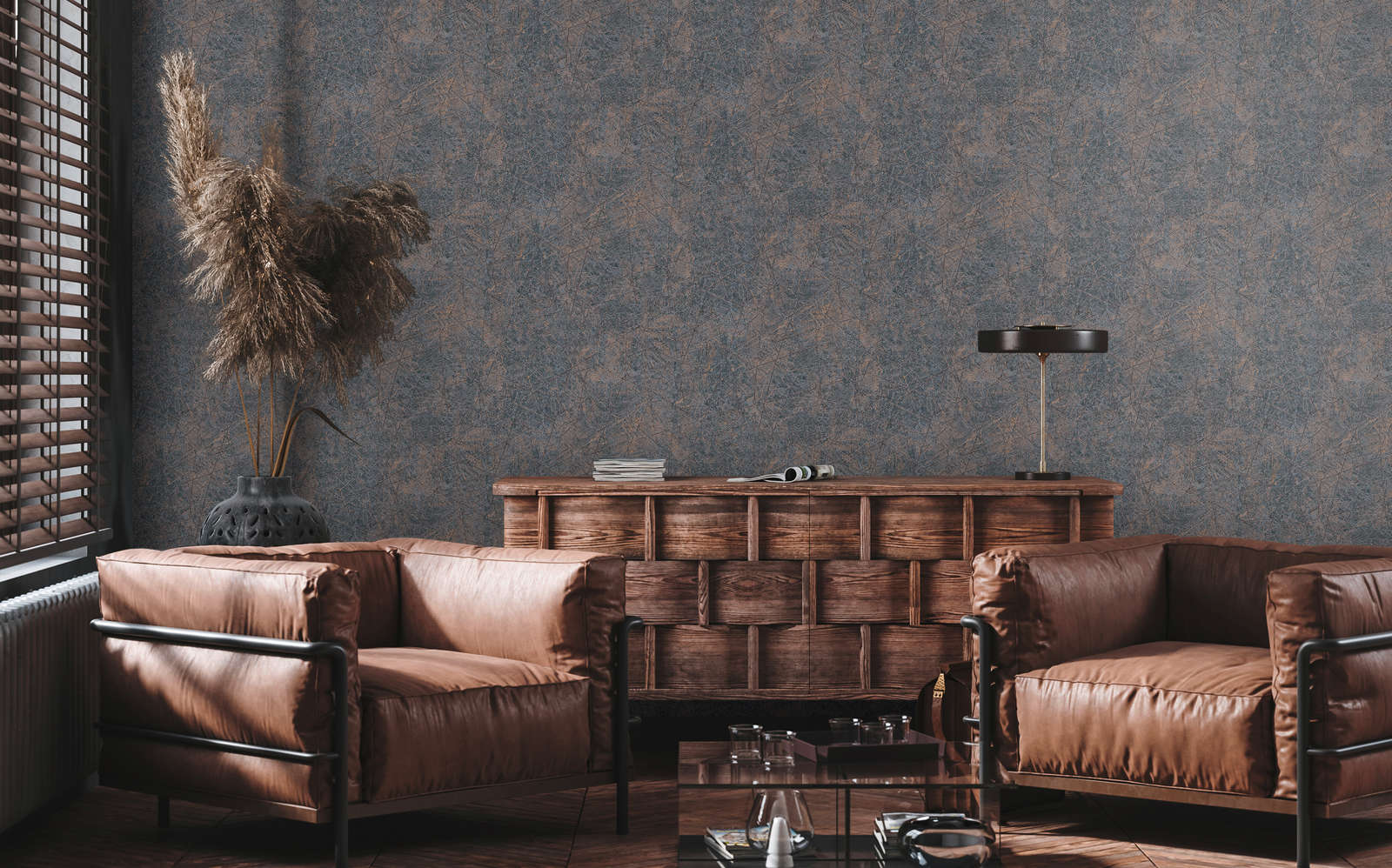             Metallic-Look Vliestapete mit grafischem Linienmuster – Schwarz, Bronze
        