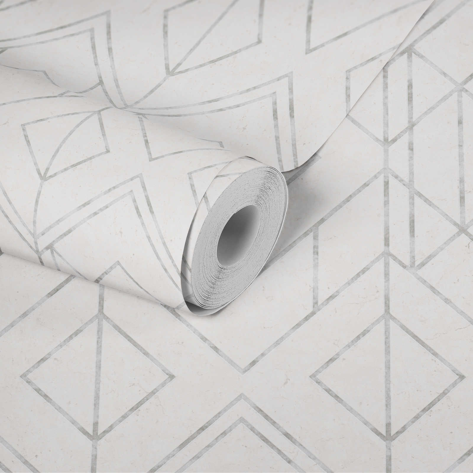 Grafische Mustertapete mit Metallic-Akzenten – Grau, Metallic, Weiß