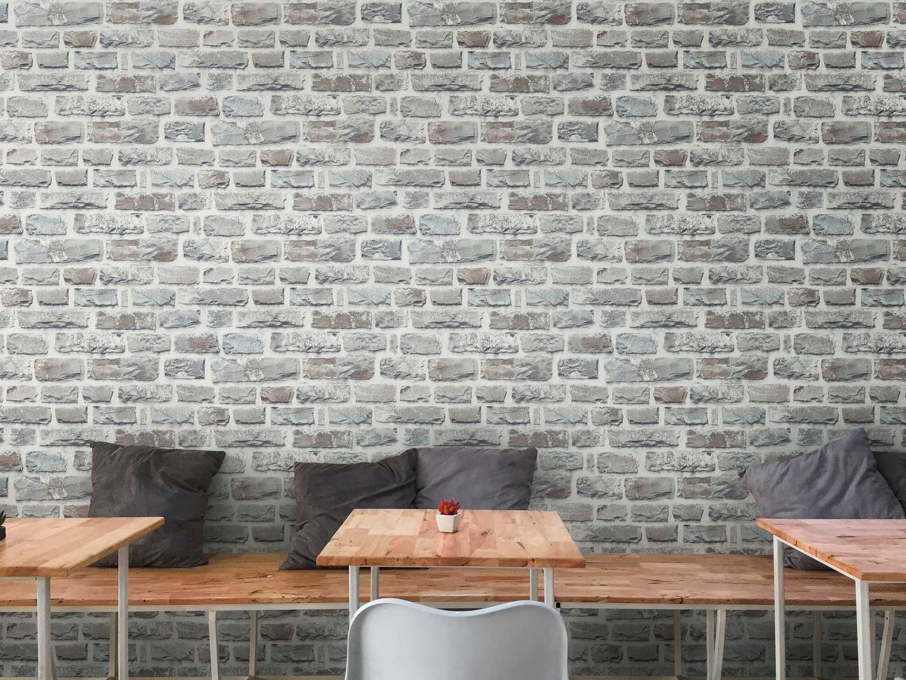             Steenachtig behang met breukstenen, natuursteen - grijs
        