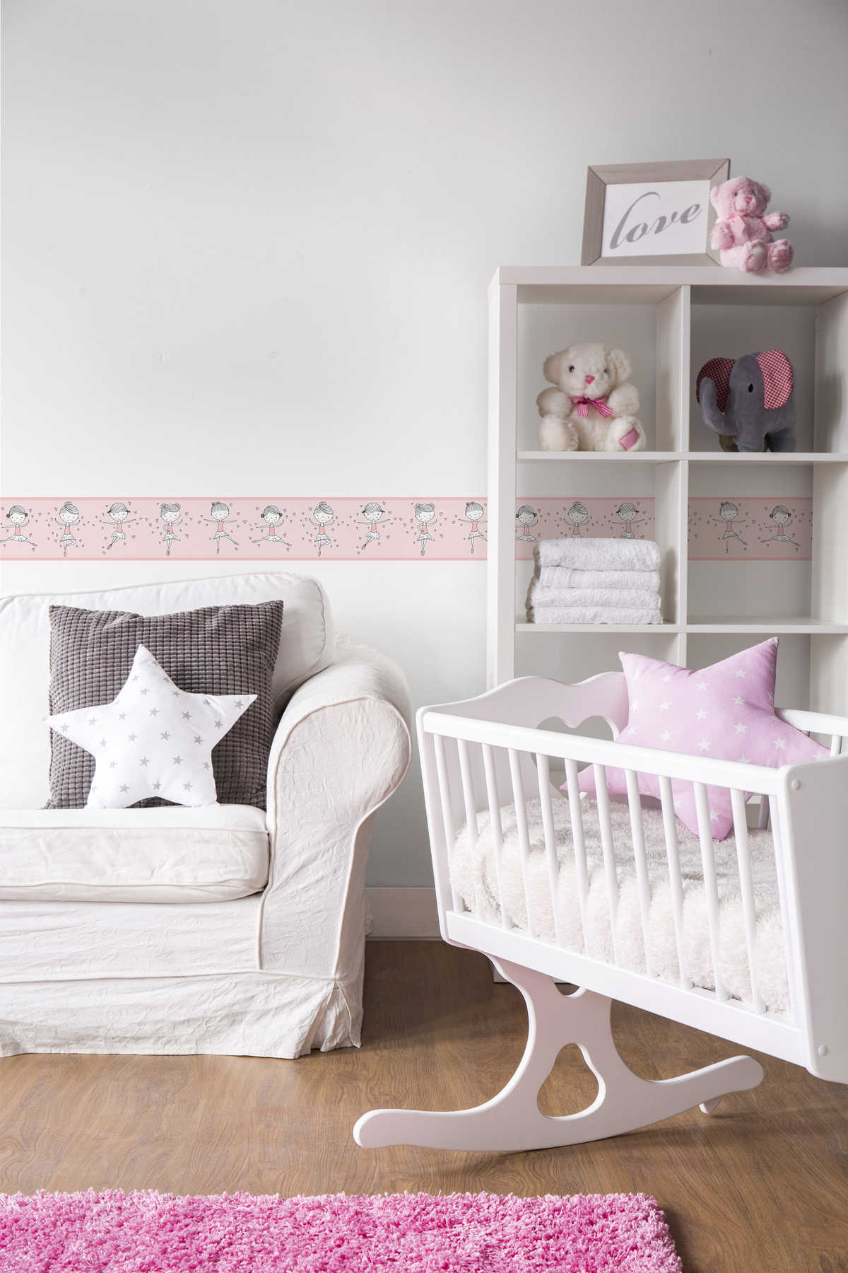             Mädchenzimmer Borte 'Prima Ballerina' für Prinzessinnen – Rosa, Weiß
        