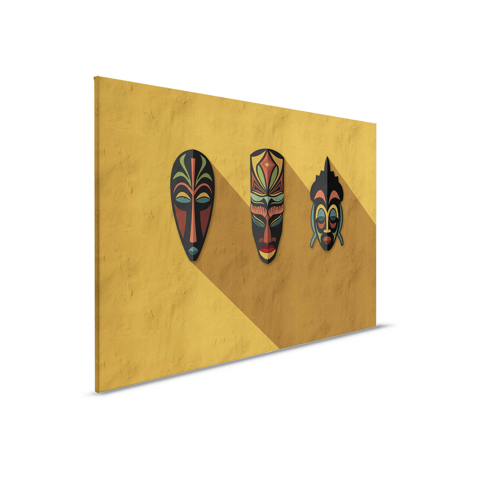         Zulu 1 - Canvas schilderij Mosterdgeel, Afrika Maskers Zulu Design - 0.90 m x 0.60 m
    