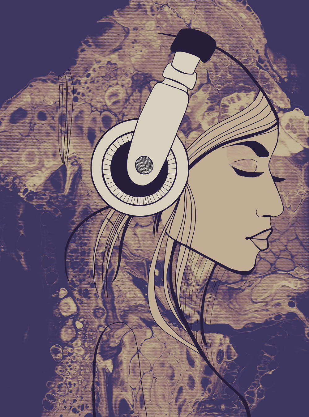 kopfhörer, headphones, illustration, portrait, frau