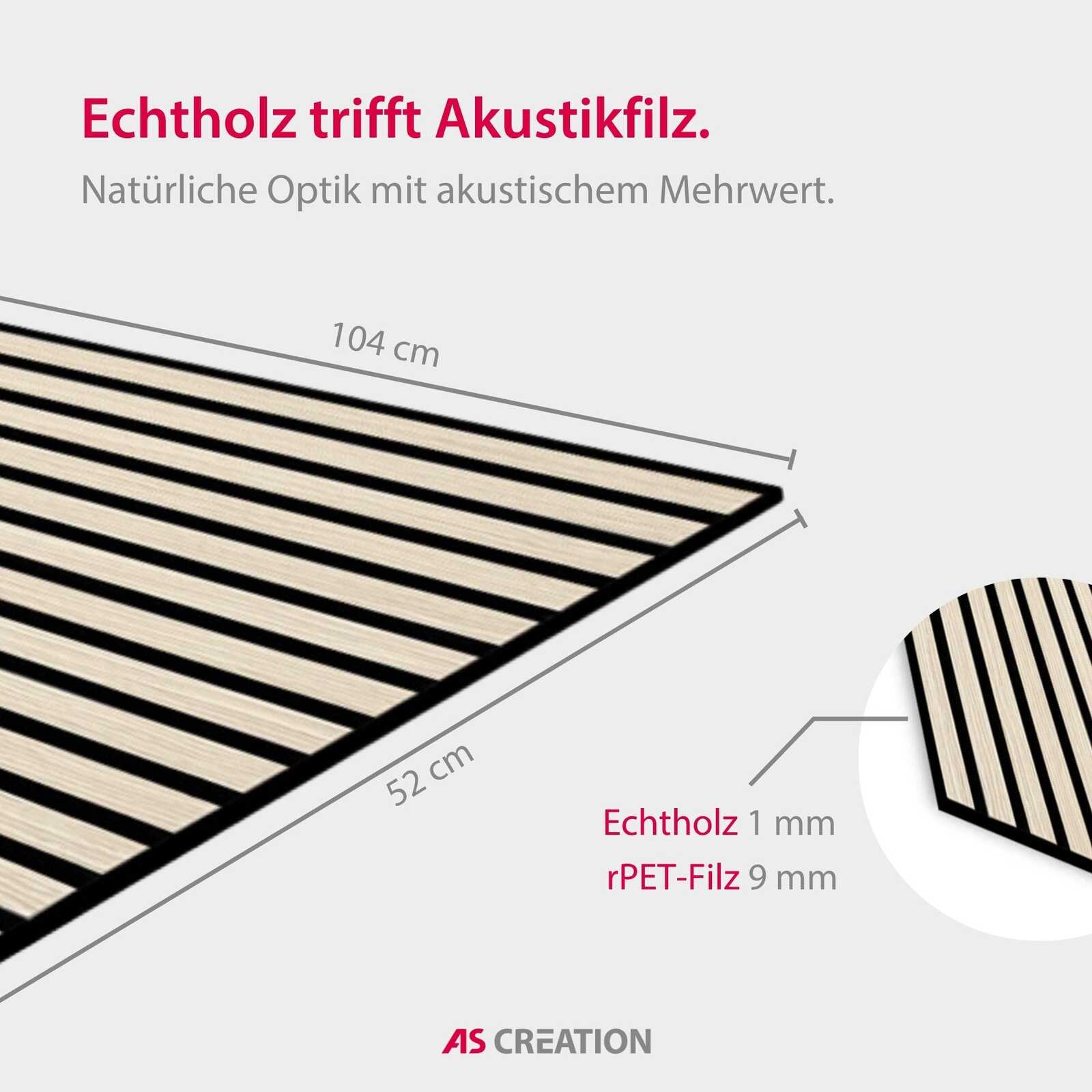 Echtholz, Holzoptik, Akustikfilz, Maße 104 cm, rPET-Filz