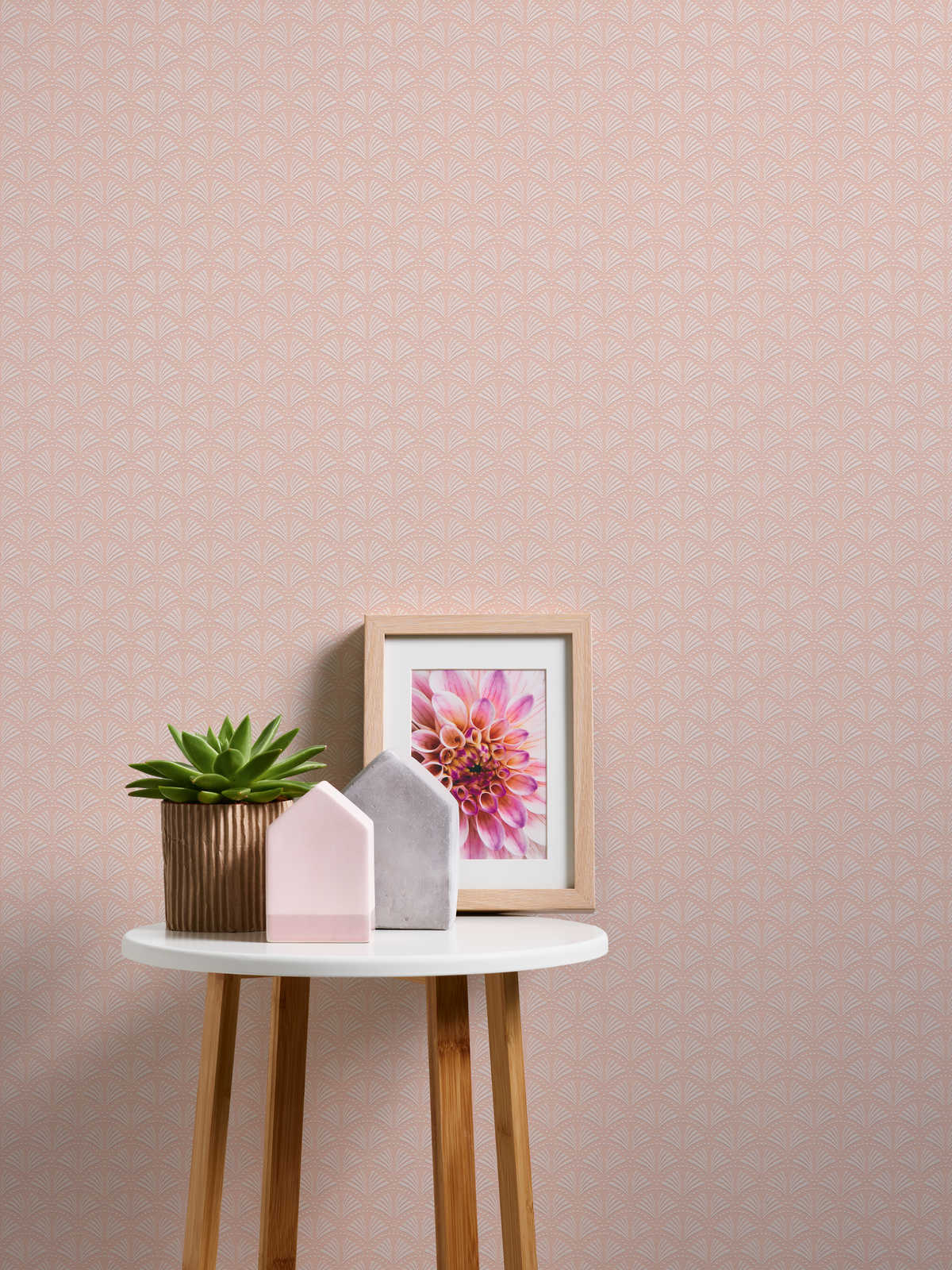 Glitzer Tapete Rosa mit Fächer Design im Retro Stil – Metallic, Rosa, Weiß