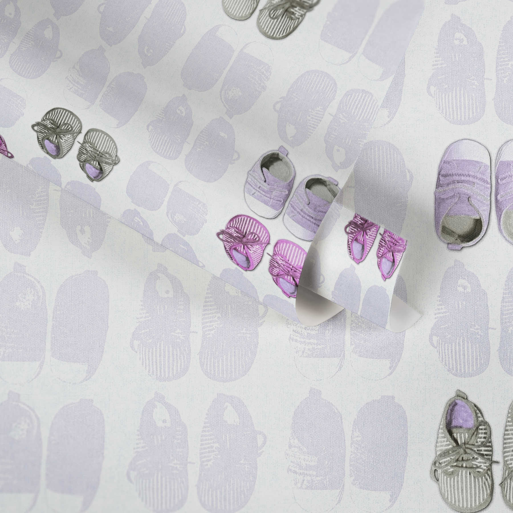 Babyzimmer Tapete Babyschuhe für Mädchen – Rosa, Weiß