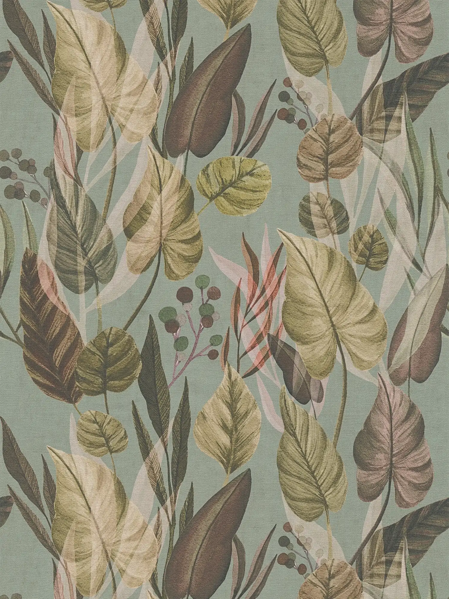 Lebendige Vliestapete mit exotischem Tropenblättermuster und leichter Oberflächenstruktur – Bunt