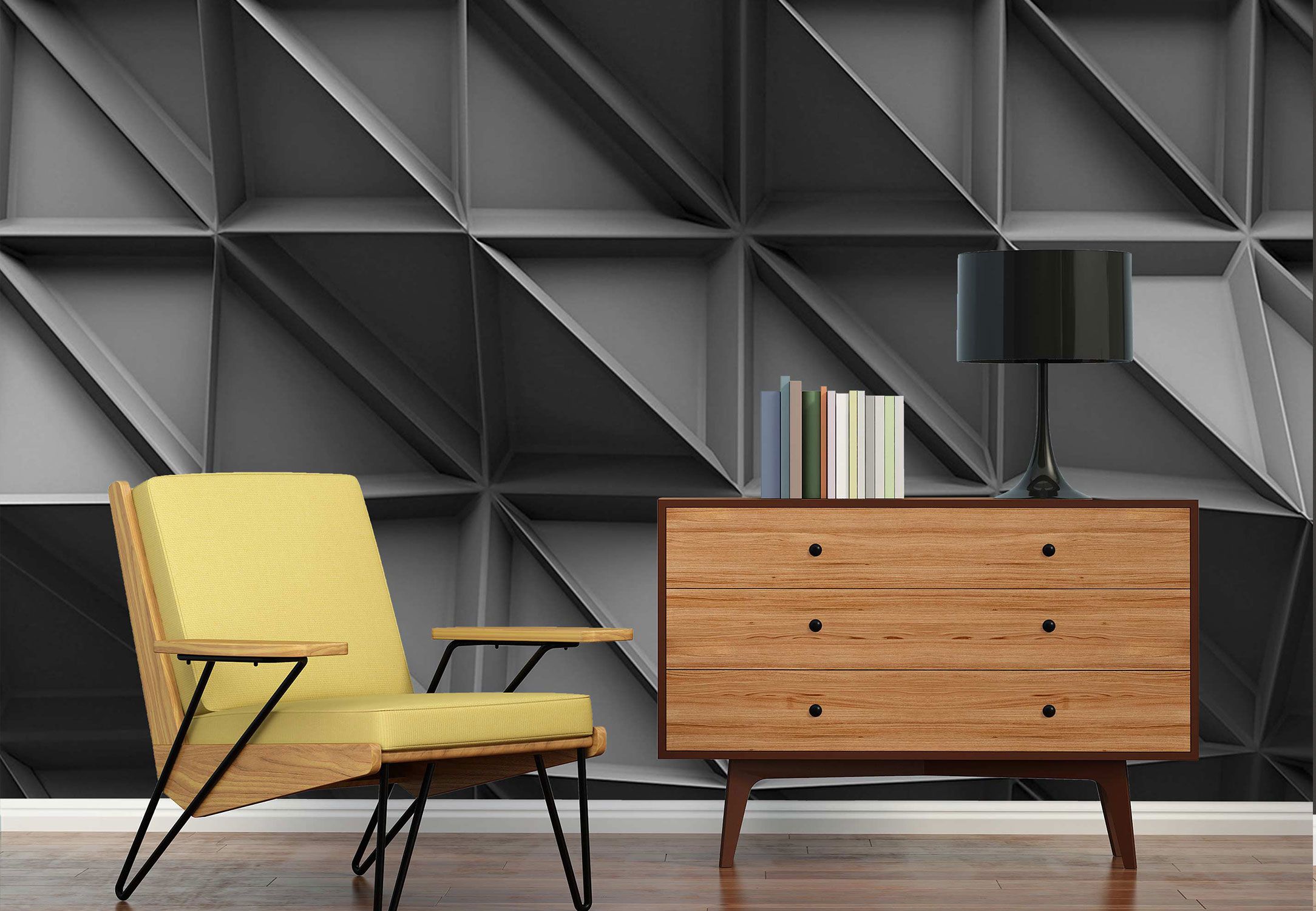 3D wallpaper black grey in the living room