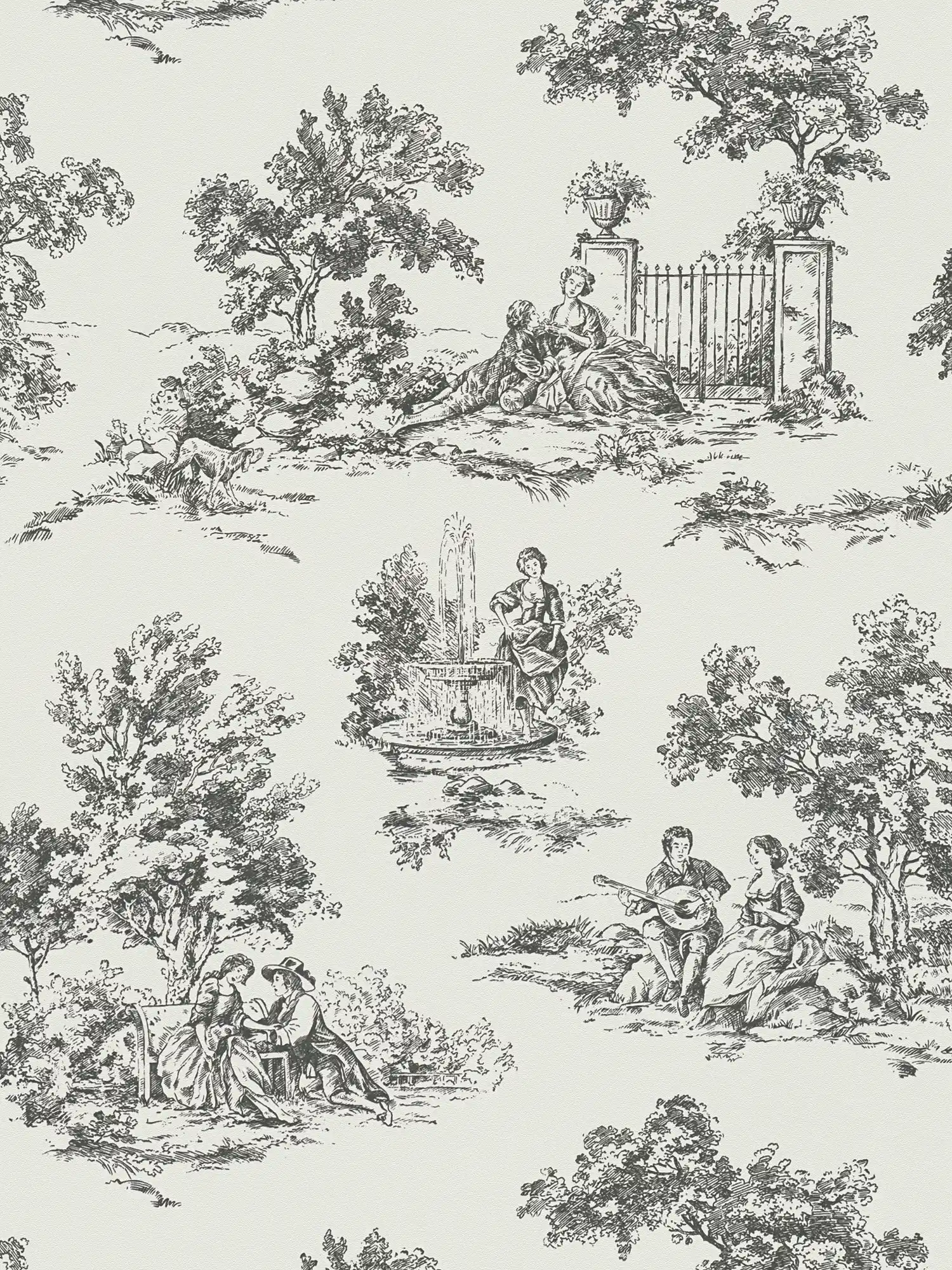         Vintage Tapete Landhaus Motiv im Klassik Stil – Weiß, Schwarz
    