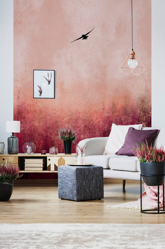 wohnzimmer, wand mural, rose verlauf, sofa, topfpflanze