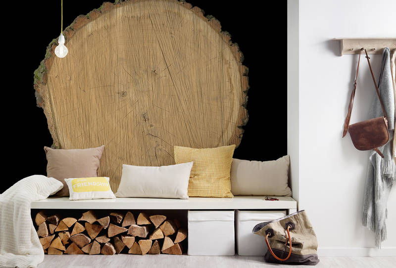             Naturdesign Fototapete – Vliestapete in 3D Optik mit Baumscheiben Motiv – Braun, Schwarz
        