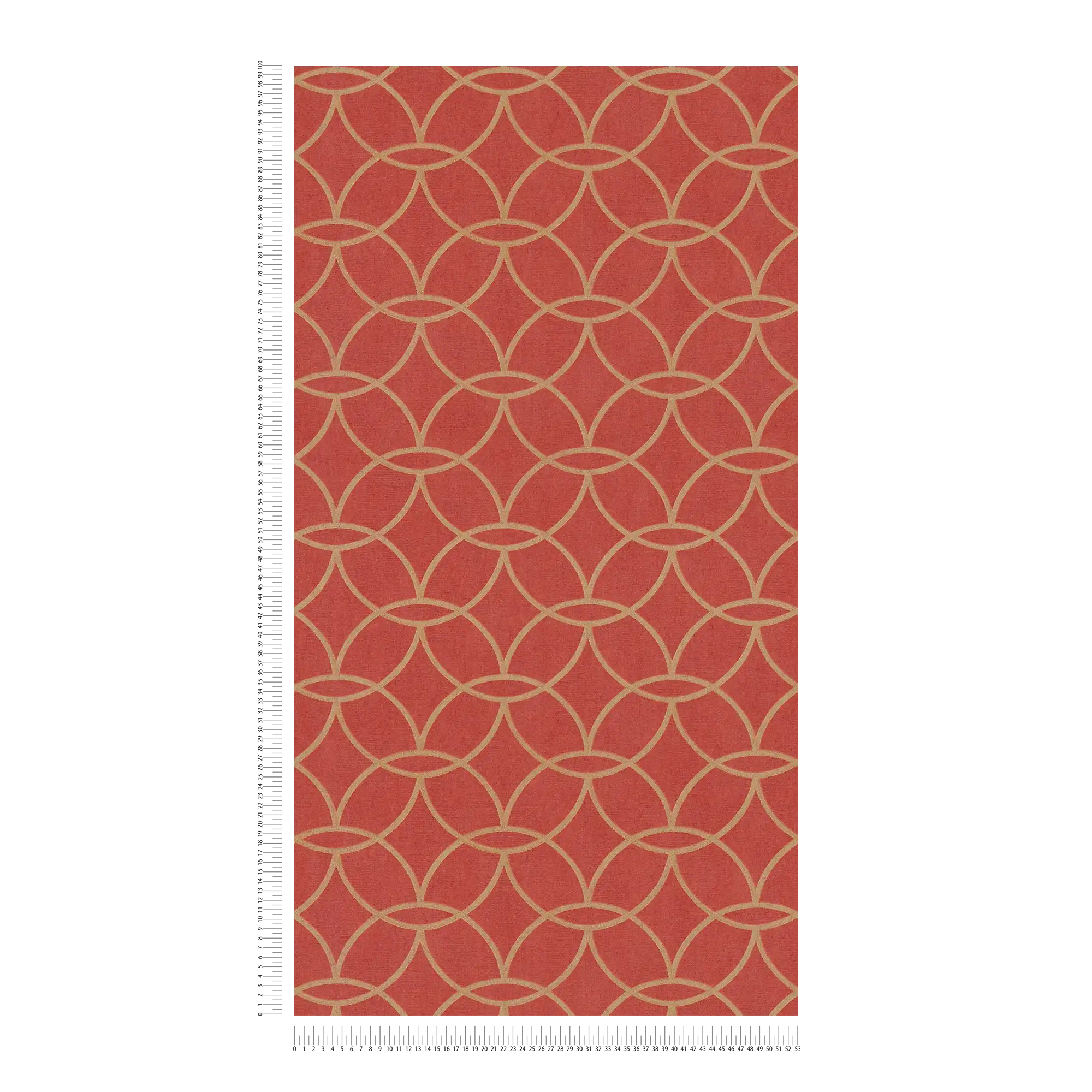 Vliestapete geometrisches Goldmuster &amp; Schimmer-Effekt – Rot, Gold