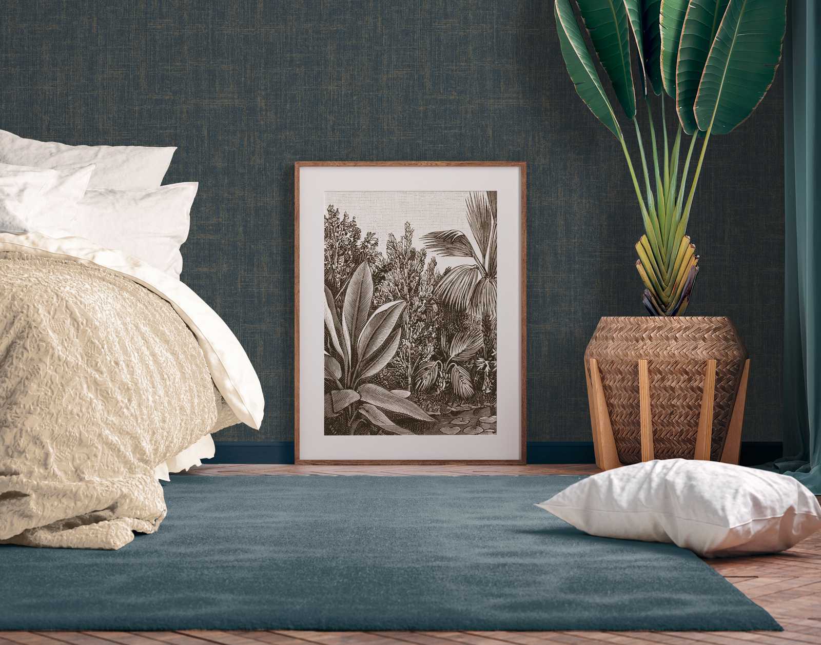             Marineblaue Tapete mit Metallic Akzent – Blau
        