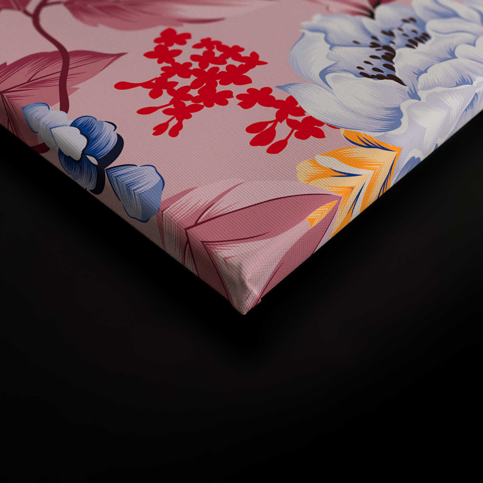 Leinwand floral mit Blüten und Blättern – 90 cm x 60 cm