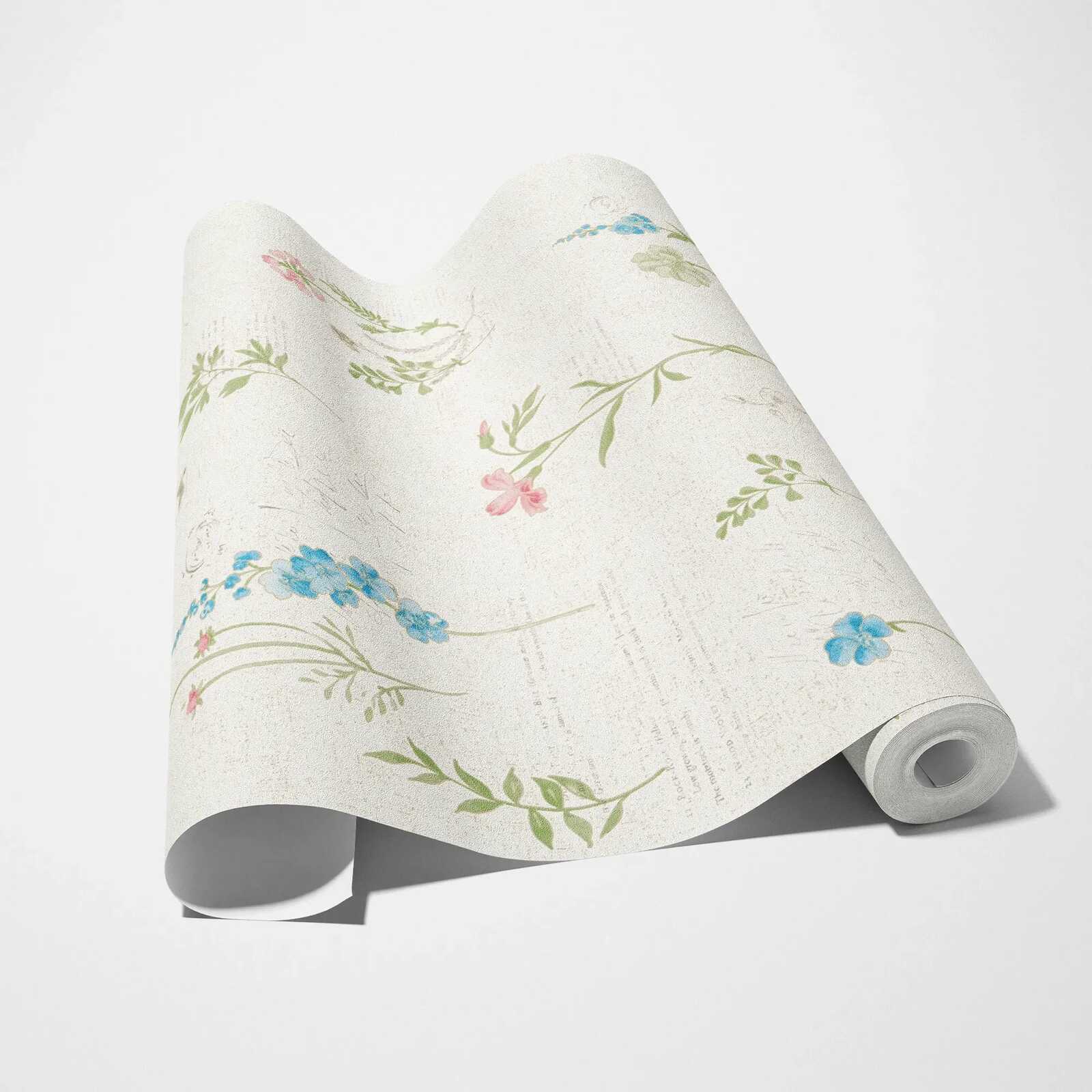             Landhaus Tapete mit Blumenmuster und Used Look – Creme
        