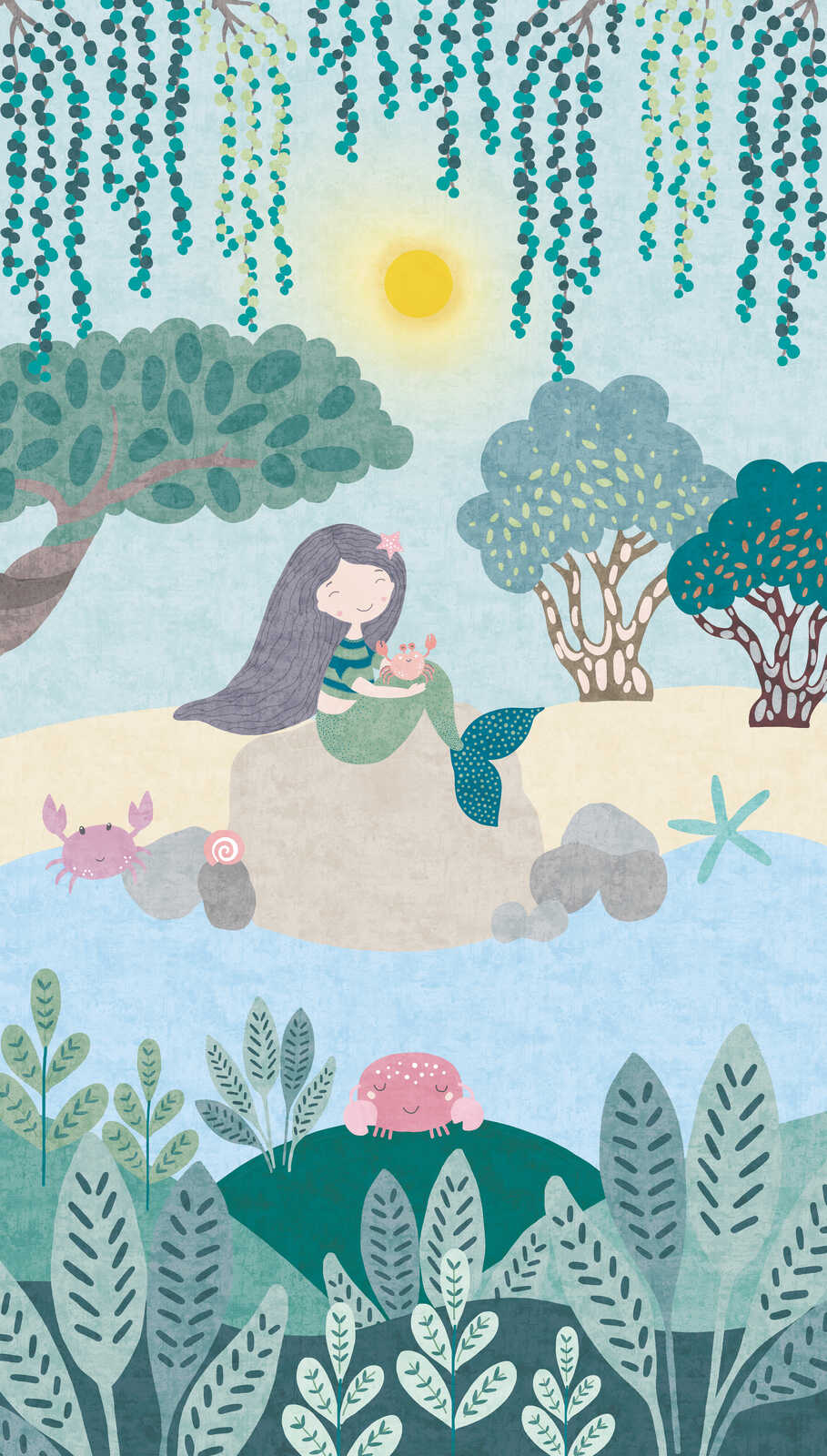             Meerjungfrauenparadies Vliestapeten Panel 159cm Breite x 280cm Höhe – Fantasievoller Ozean-Look, glatte Oberfläche – Bunt
        