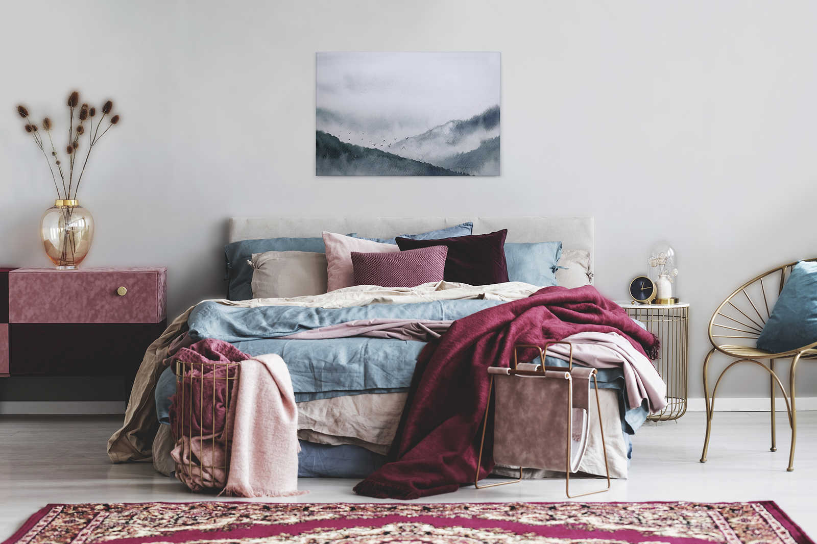             Leinwand mit nebeliger Landschaft im Gemälde-Stil | grau, schwarz – 0,90 m x 0,60 m
        