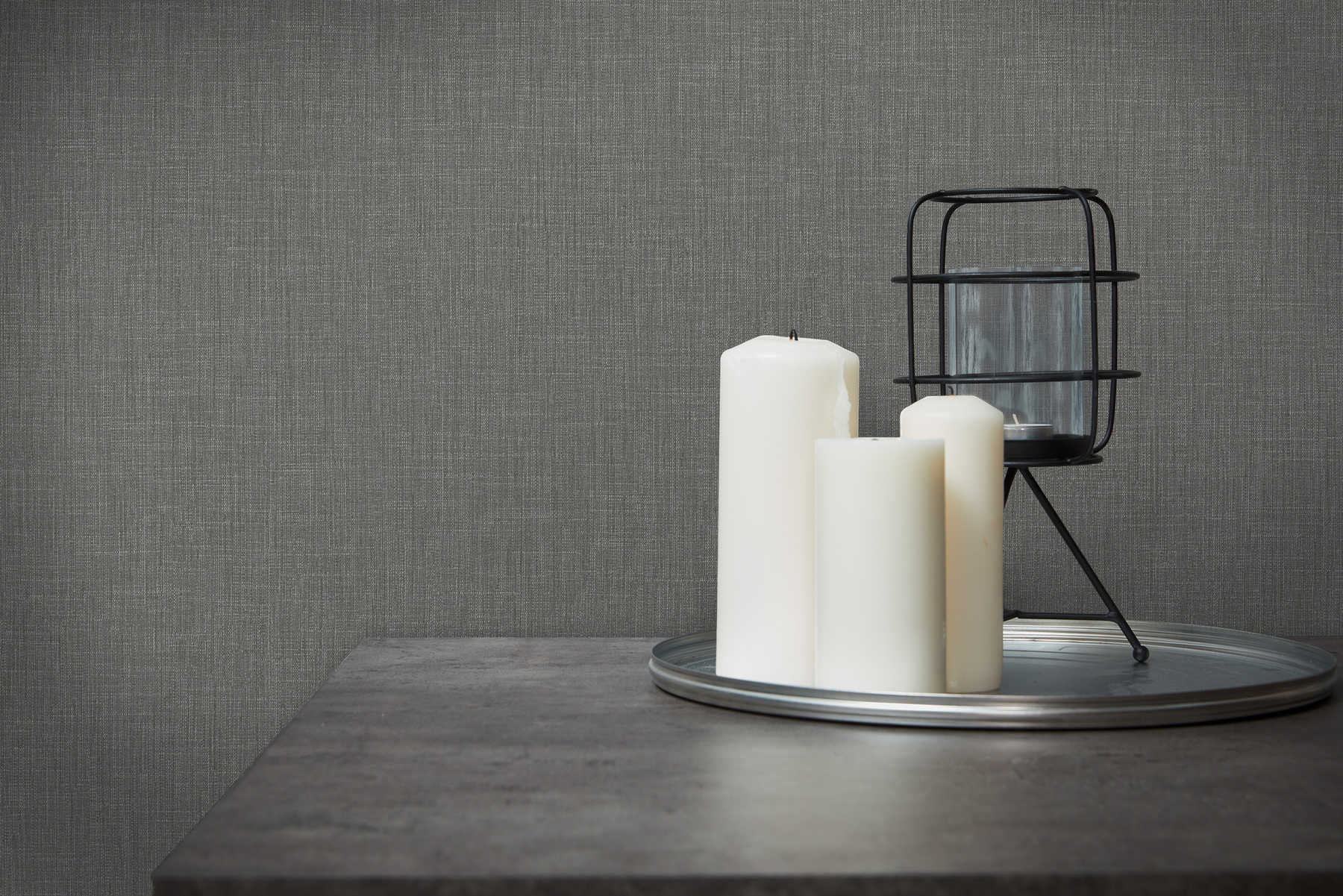             Tapete Grau meliert mit Textildesign im Bouclé Stil
        