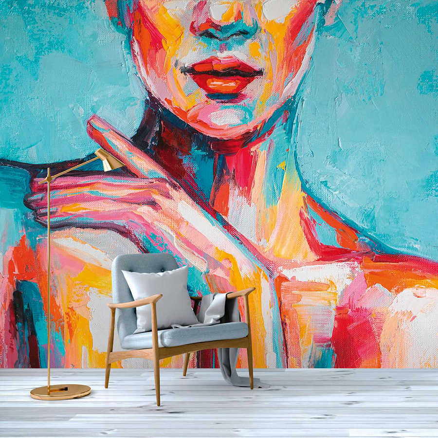         Papier peint acrylique Dessin de femme - multicolore, rose. Bleu
    