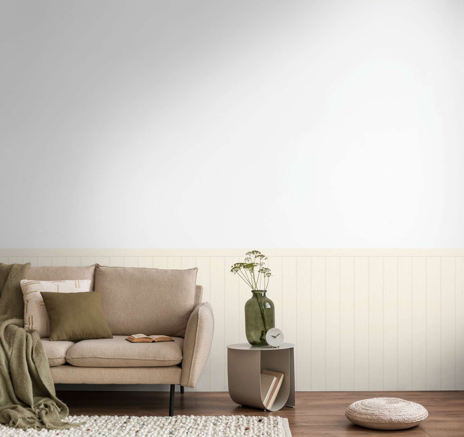             Vlies-Wandpaneel in Holzbalken-Optik – Weiß, Creme
        