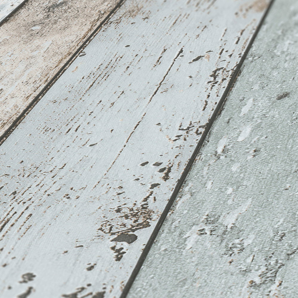Holztapete im Shabby Chic &amp; Boho Stil – Blau, Braun