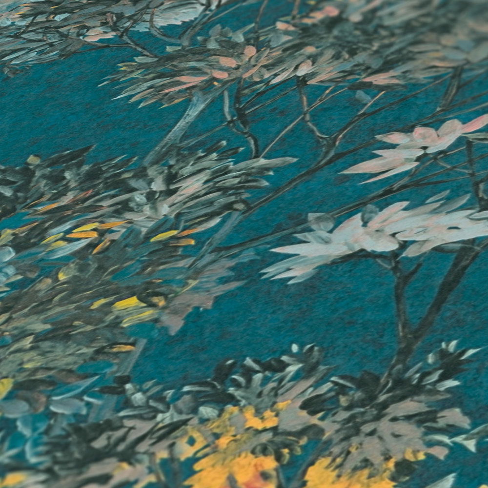             Dschungeltapete mit bunten Muster – Bunt, Petrol, Gelb
        