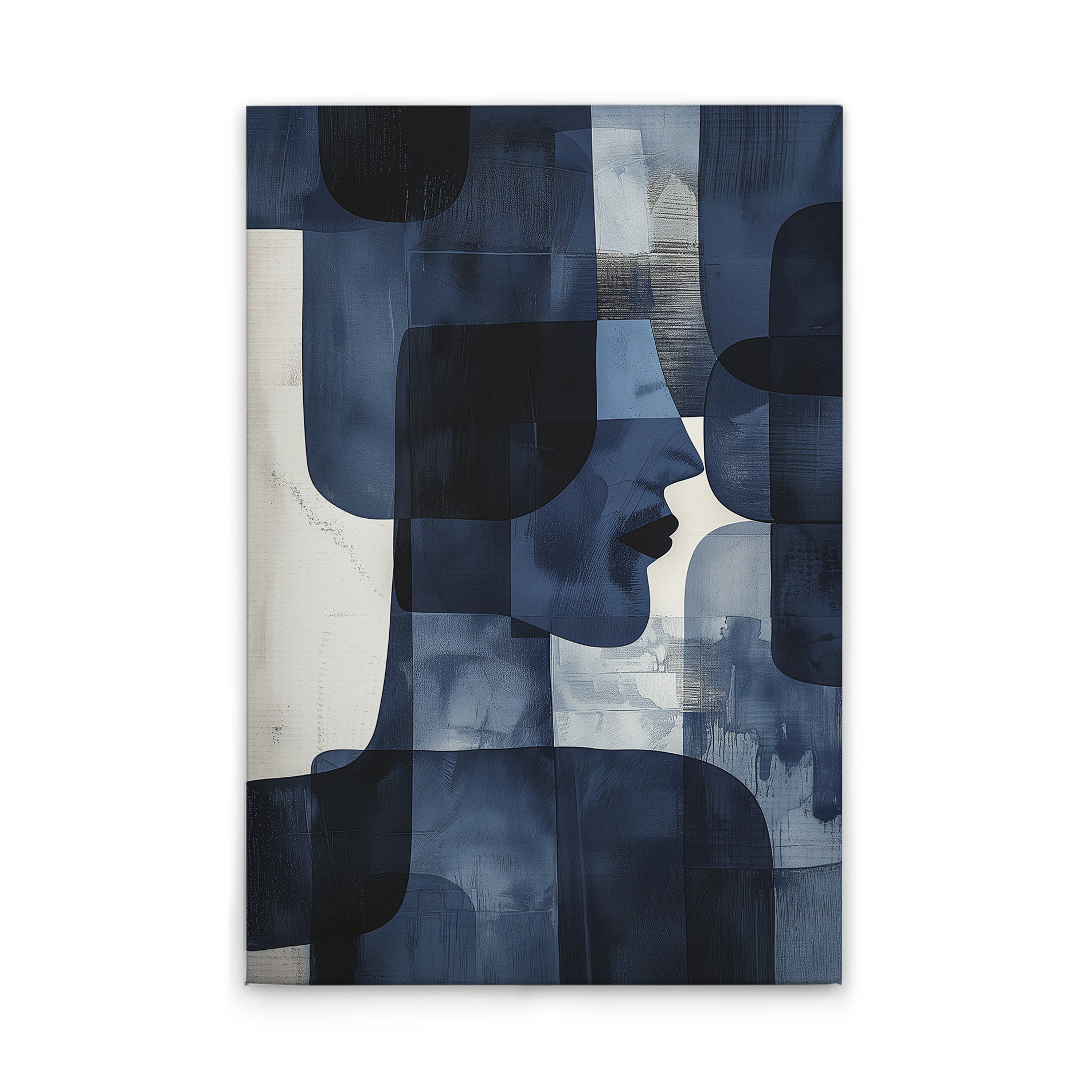             Blaue Geometrie - Zeitlose Eleganz auf Leinwand – 30 x 45 cm - Blau, Weiss
        