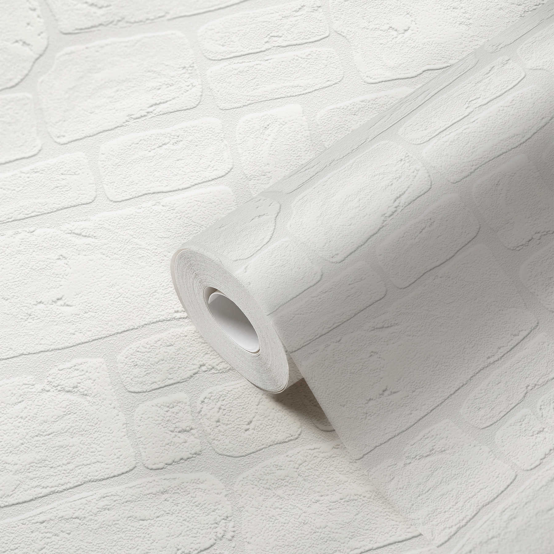 Stein-Tapete mit Mauer-Design und 3D-Effekt – Weiß