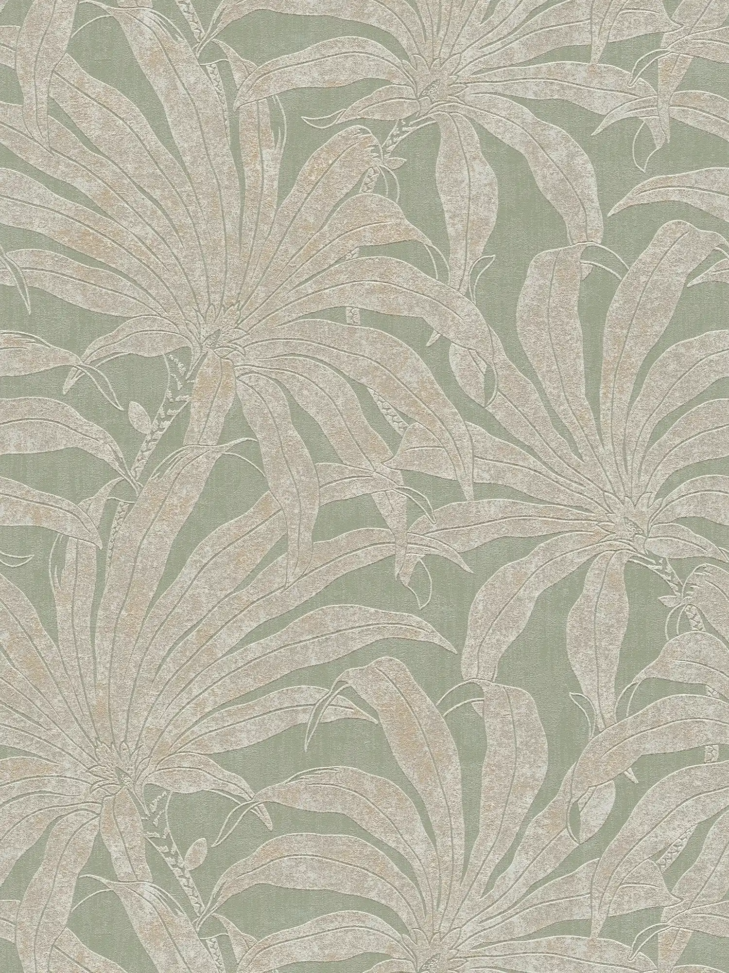         Floral detailierte Mustertapete mit Dschungelblüte– Grün, Gold, Silber
    