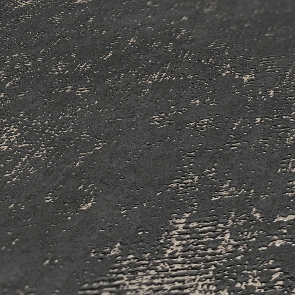             Schwarze Tapete rustikale Strukturoptik mit Metallic Effekt
        
