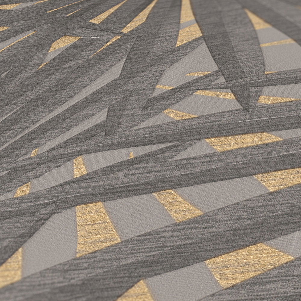             Wallpaper with leaf pattern and metallic accents - grey, metallic
        